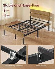 Close-up of the bed frame showing 9 legs, 11 slats and the noise-reducing connectors and sound isolators