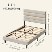 Bed frame dimensions diagram showing 120 cm width, 192 cm length and a 110 to 116.5 cm adjustable headboard height