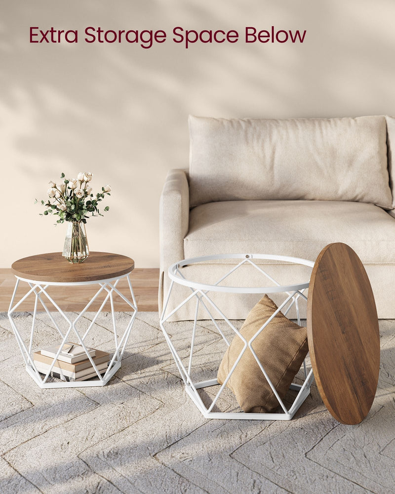 Coffee tables nested together to save floor space