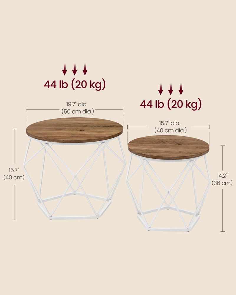 Dimension diagram showing the diameter, height and weight capacity of both tables