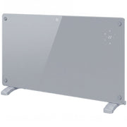 HOMCOM 1500W smart panel heater, grey glass panel, angled studio view