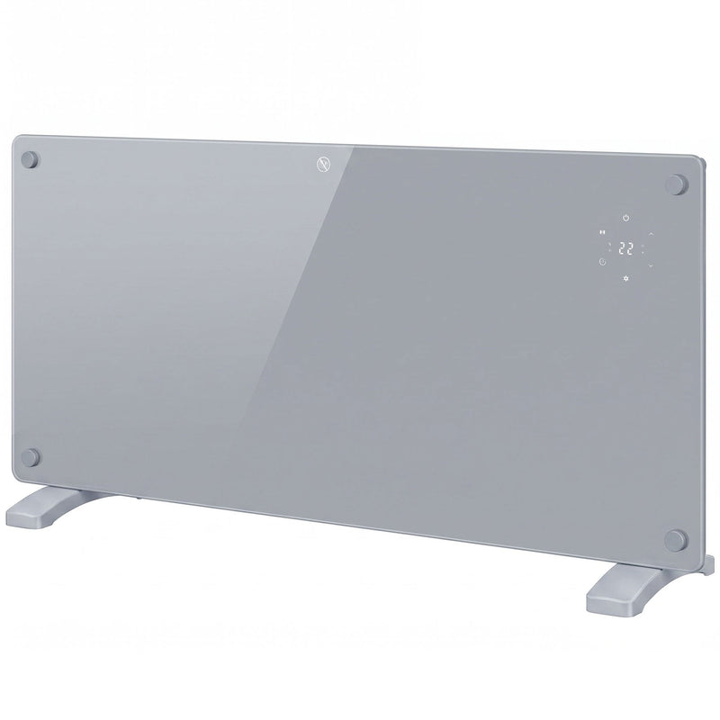 HOMCOM 2000W smart panel heater, grey glass panel, angled studio view