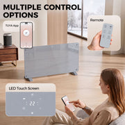 Tuya app, remote control and LED touch screen options for the panel heater
