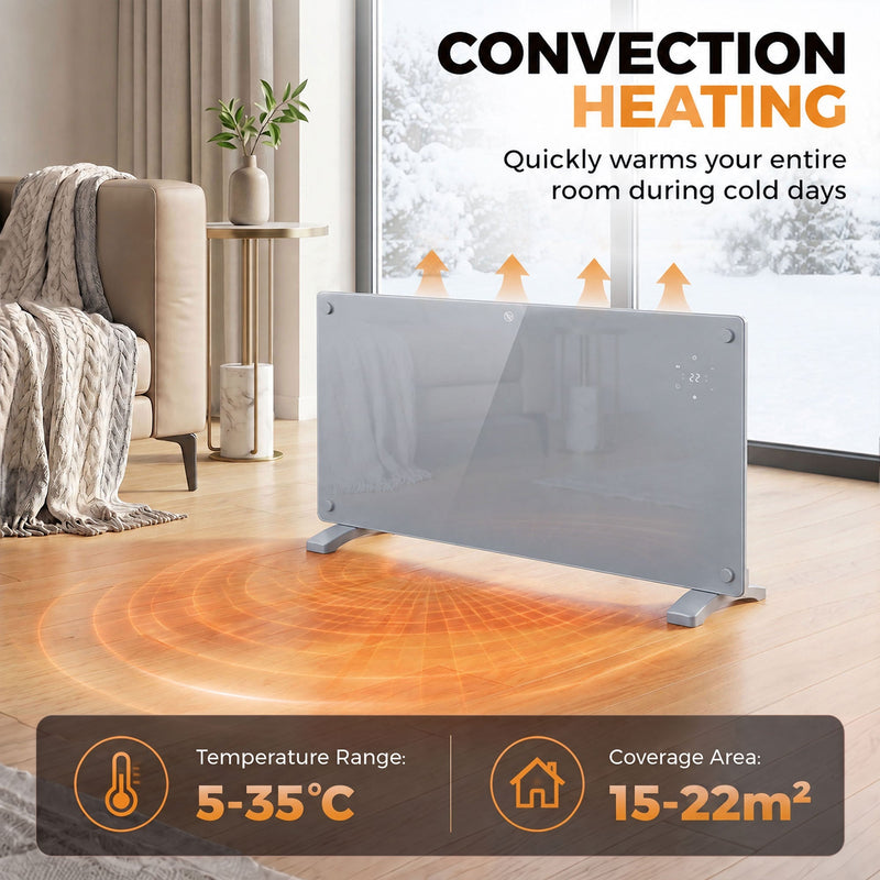 Convection heating diagram showing warm air rising from the panel heater