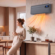 Grey wall heater mounted in a kitchen and dining area