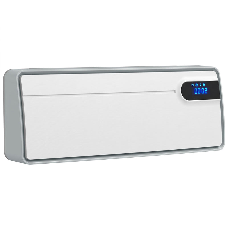 White Homcom wall-mounted smart heater with grey side trim and blue LED display, front view