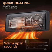 Cutaway of the PTC ceramic heating element and fan inside the wall heater
