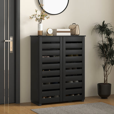 Black Shoe Storage Cabinet With Adjustable Shelves Ideal for Hallways and Entryways, Holds 15 Pairs