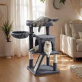 Feandrea smoky grey cat tree tower with cats relaxing on the wide perch