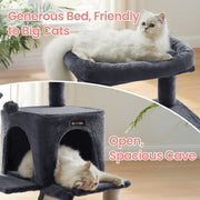 Cat resting inside the cave of the smoky grey cat tree