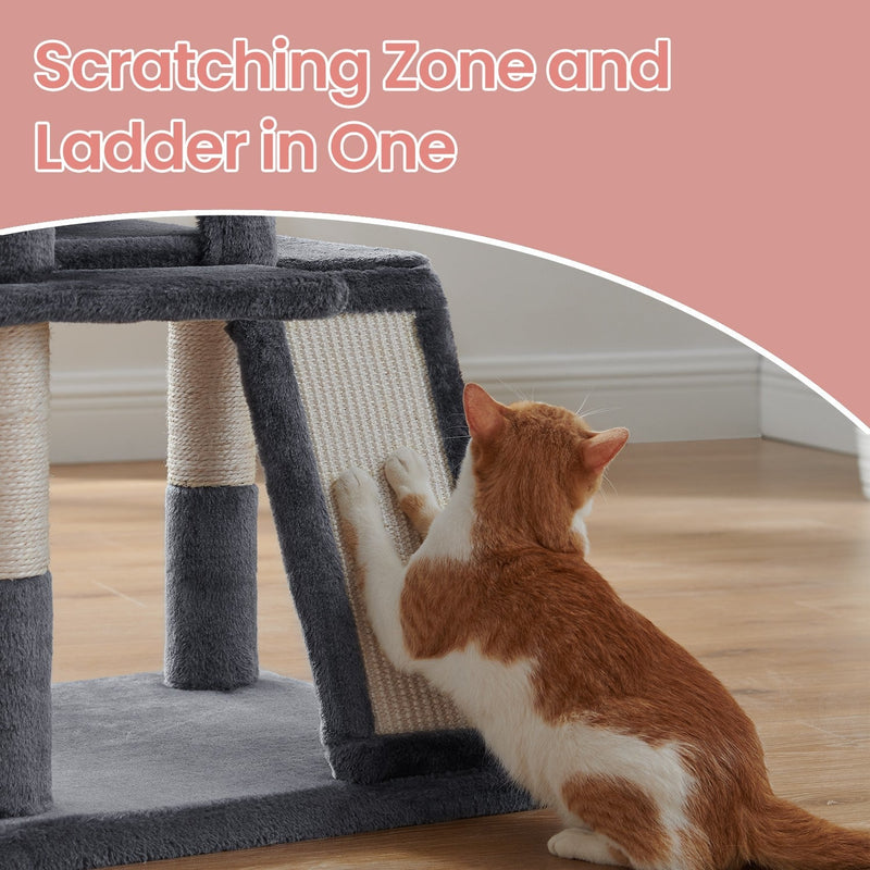 Close-up of the sisal scratching ramp on the smoky grey cat tree
