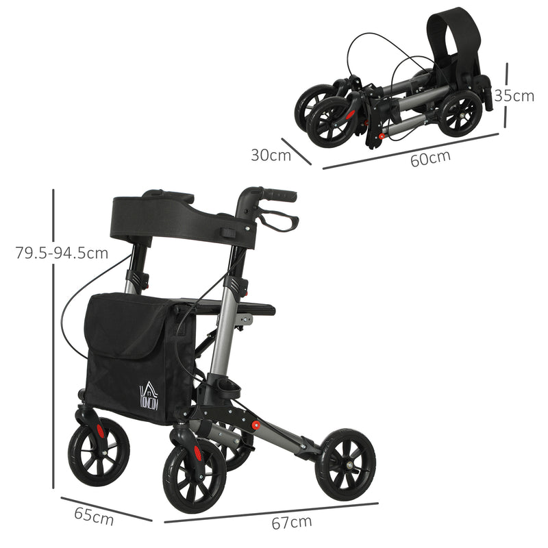 4 Wheel Folding Rollator Walker with Seat Bag and Dual Brakes for Seniors and Disabled by HOMCOM AOSOM