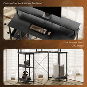 LED Computer Desk with Power Outlets and Storage Shelves Ideal for Home Office, Grey