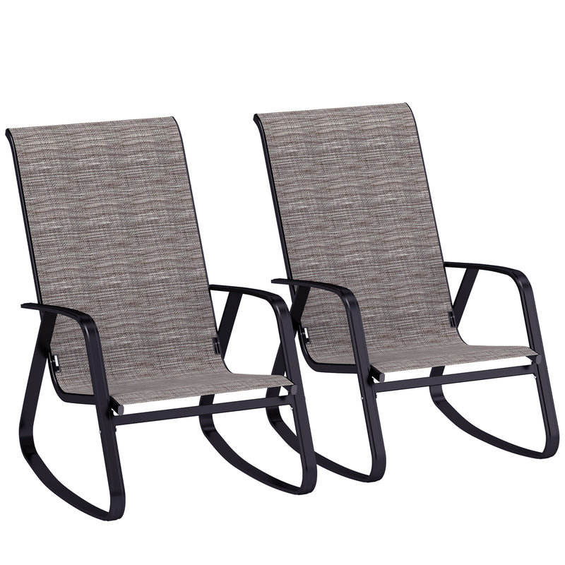 Set of 2 Garden Rocking Chairs with High Back and Armrests for Patio or Balcony by Outsunny