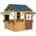 Wooden Foldable Kids Playhouse with Windows Working Door and Rain Covers in Brown