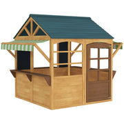 Wooden Foldable Kids Playhouse with Windows Working Door and Rain Covers in Brown
