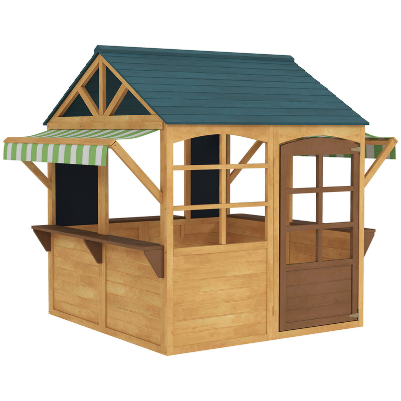 Wooden Foldable Kids Playhouse with Windows Working Door and Rain Covers in Brown