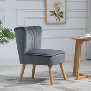 Modern Fabric Accent Chair With Thick Padding And Wooden Legs For Living Room, Grey