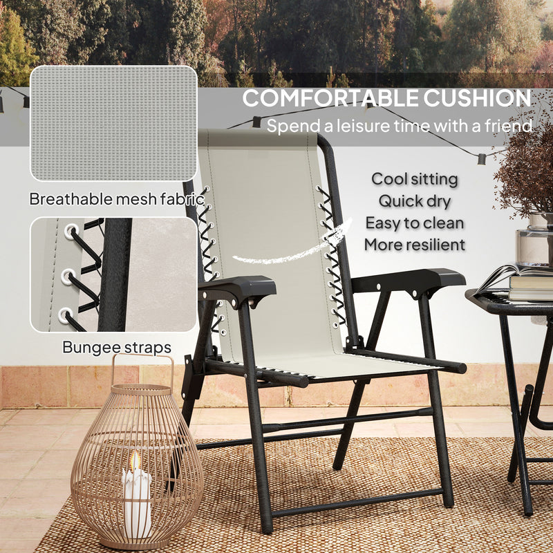 3 Piece Garden Bistro Set For Balcony Or Patio With Foldable Table and Chairs, Cream White Outsunny