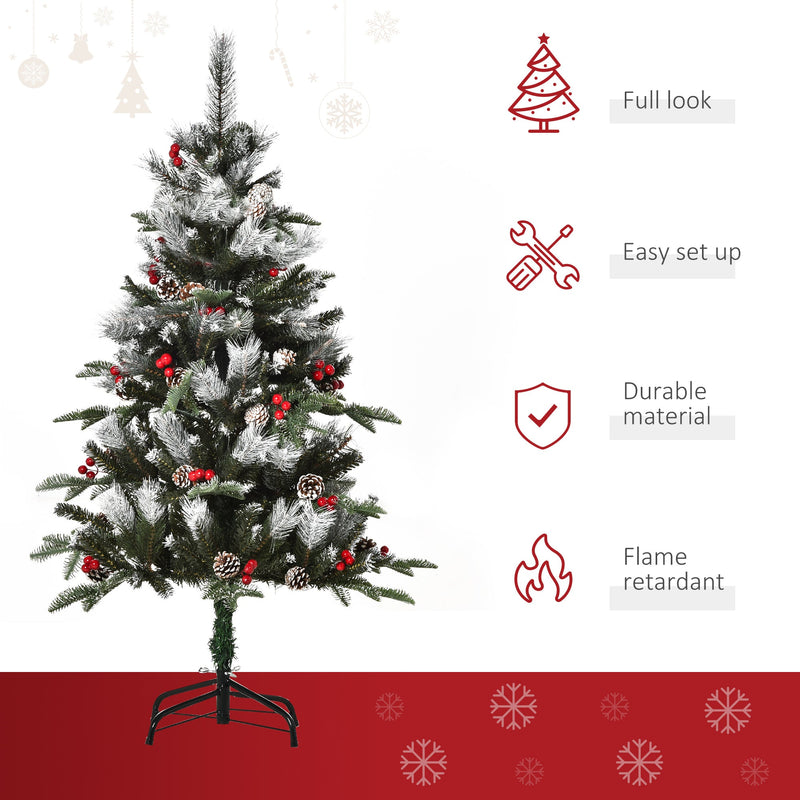 Feature panel with full look, easy set up, durable material and flame retardant icons beside the tree