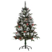 4ft snow dipped Christmas tree with red berries and pinecones shown on a white background