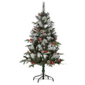 4ft snow dipped artificial Christmas tree with red berries and pinecones on a black metal base
