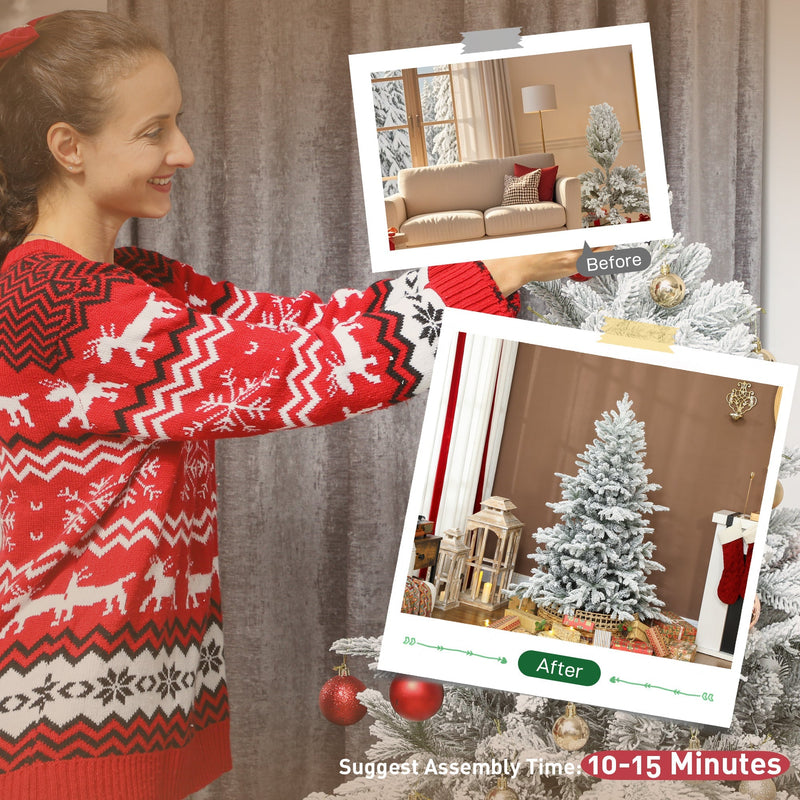 Woman shaping the 5ft tree with before and after photos, assembly time 10-15 minutes
