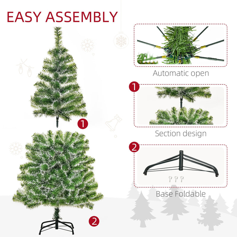 Easy assembly graphic showing the automatic-open branches, section design and foldable metal base
