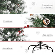 Four close-ups showing snow-dipped branches, pine cones, red berries and the sturdy base