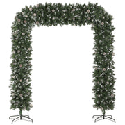 Snow frosted Christmas tree arch, 220 cm wide, on a white background with two metal bases