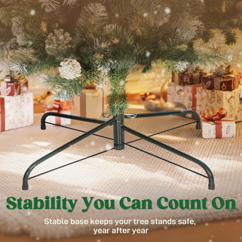 Close-up of the foldable metal base under frosted branches
