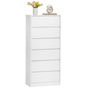 Snow White tall 6 drawer chest of drawers on a white background with flowers and a clock on top