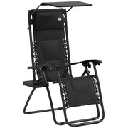 Black Zero Gravity Reclining Outdoor Chair with Shade Cup Holder and Cushion by Outsunny