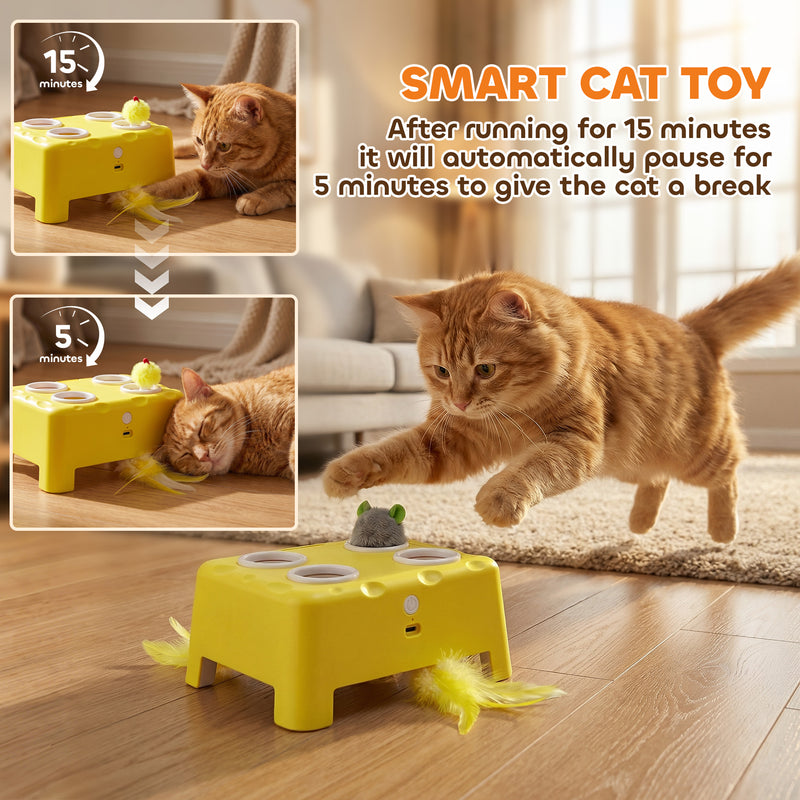 Automatic Interactive Cat Toy for Indoor Play and Boredom Relief Yellow White Pawhut