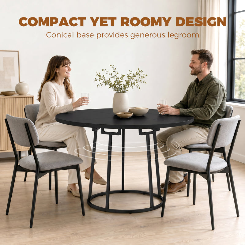 Round Dining Table for 4 to 6 People Compact Easy Clean Design Black