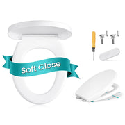 White PP plastic O-Shape soft-close toilet seat by Songmics shown with its mounting kit