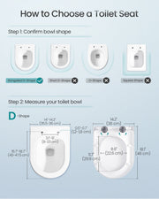 Sizing diagram for the D-Shape toilet seat measuring 46 cm long by 36 cm wide