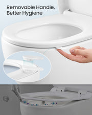 Close-up of the removable handle used to raise the toilet lid without touching the rim