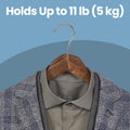 Solid maple wood coat hanger holding a jacket and shirt, load capacity 5 kg