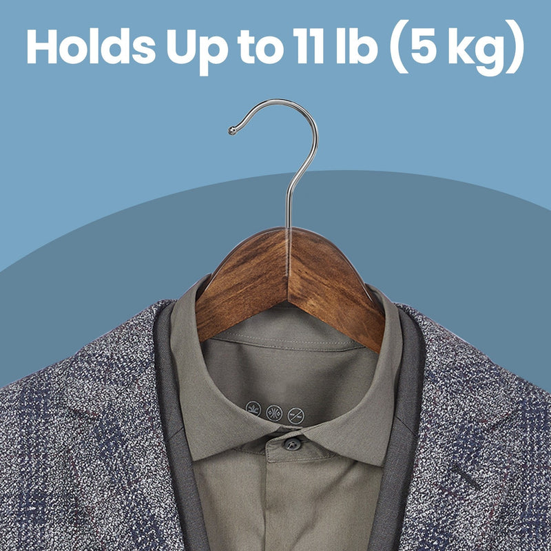 Solid maple wood coat hanger holding a jacket and shirt, load capacity 5 kg