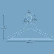 Dimensions diagram of solid wood hanger, 44.5 x 23 cm with 7 cm hook