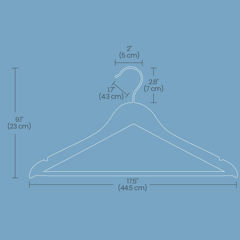 Dimensions diagram of solid wood hanger, 44.5 x 23 cm with 7 cm hook