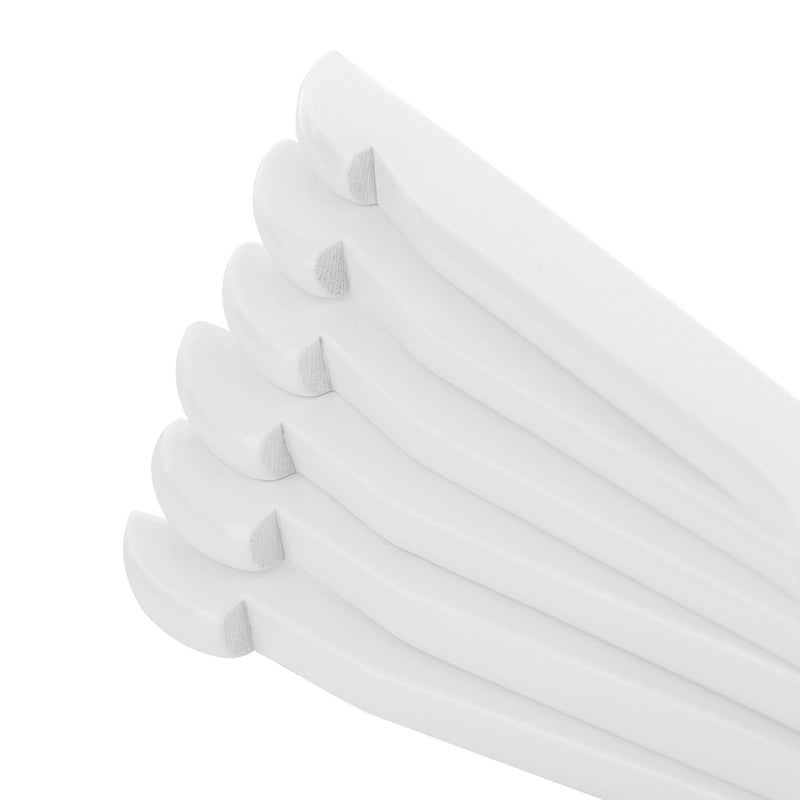 Row of white hanger shoulders stacked to show the smooth painted finish
