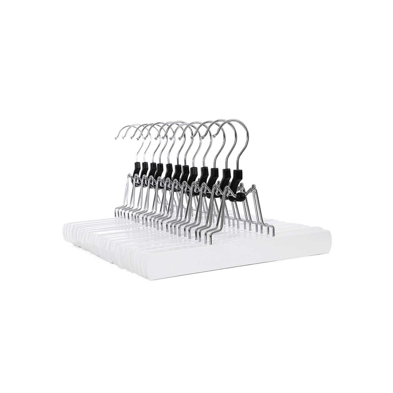 Solid Wood Non-Slip Trouser Hangers, Pack of 12, White by Songmics