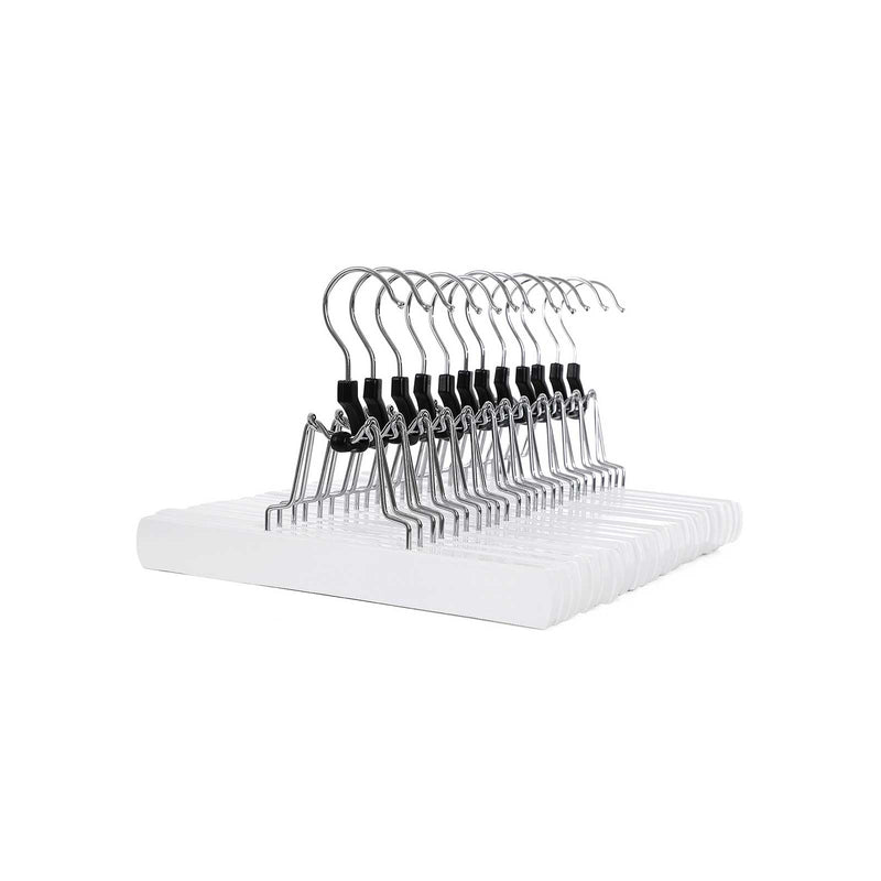 Solid Wood Non-Slip Trouser Hangers, Pack of 12, White by Songmics