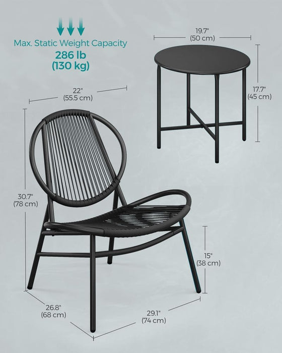 Image of a Black 3 Piece Patio Bistro Set