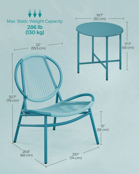 Image of a Blue 3 Piece Patio Bistro Set