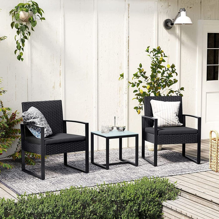 Image of a PE Rattan 2 Patio Chairs And Table Black