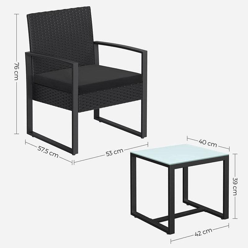 Image of a PE Rattan 2 Patio Chairs And Table Black