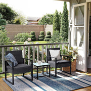 Image of a Black PE Rattan 2 Patio Chairs And Table Set